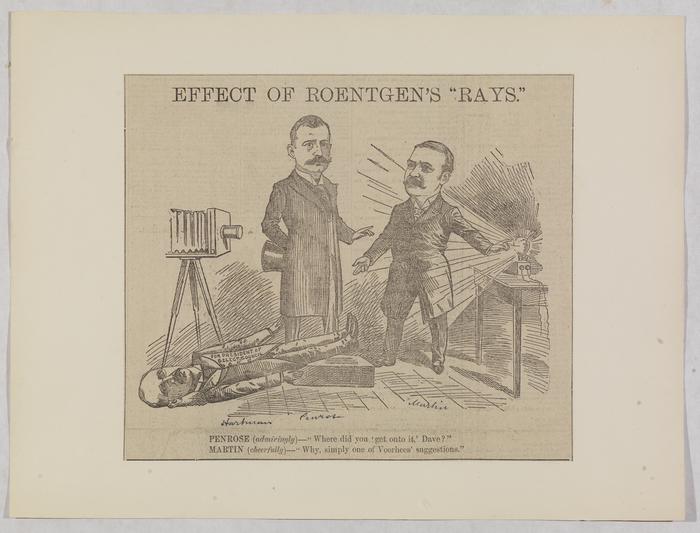 Effect of Roentgen's "Rays" political cartoon, 1896