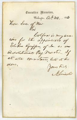 Abraham Lincoln letter to Edwin M. Stanton