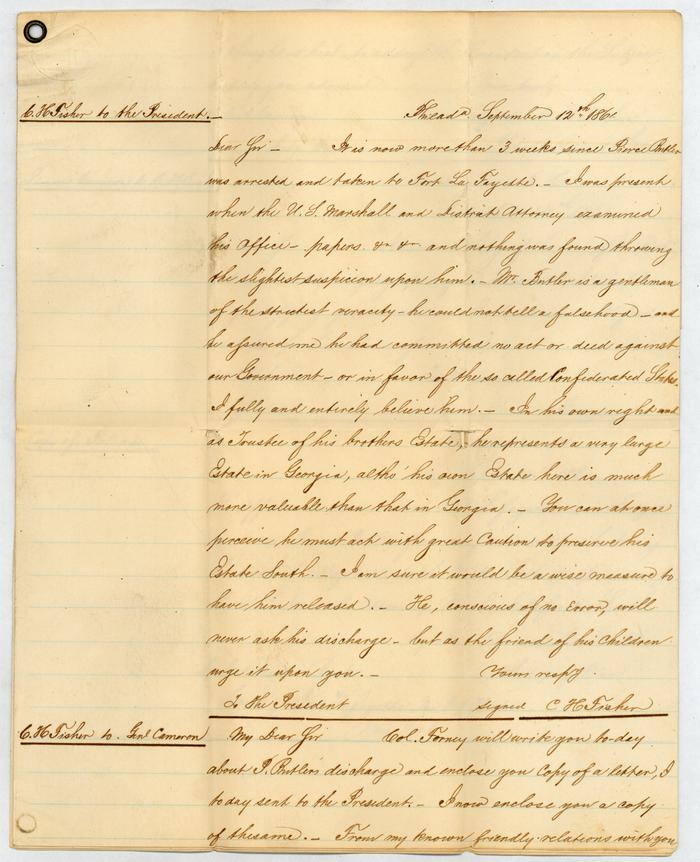 Charles Henry Fisher to Abraham Lincoln