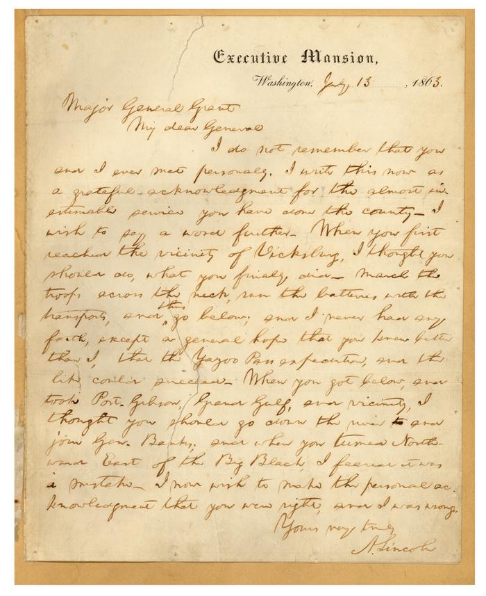 Abraham Lincoln to Ulysses S. Grant