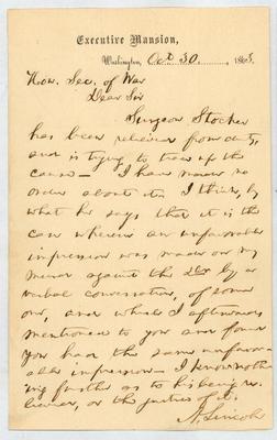 Abraham Lincoln letter to Edwin M. Stanton, October 30, 1863