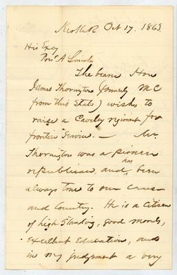 Samuel R. Curtis letter to Abraham Lincoln, 1863