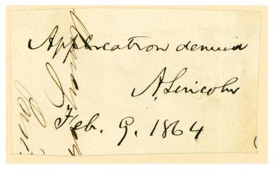 Endorsement of Abraham Lincoln to unknown