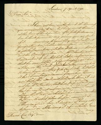 William Temple Franklin letter to Tench Coxe, 1791