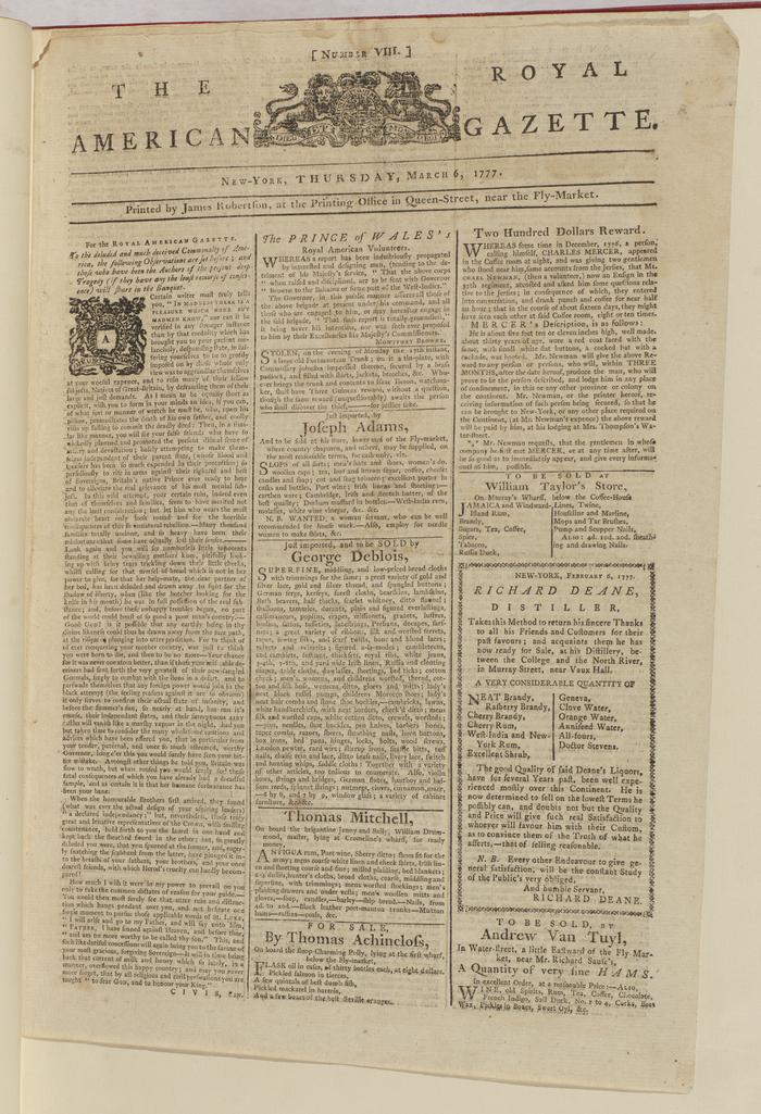 Royal American Gazette no. 8, March 6th, 1777