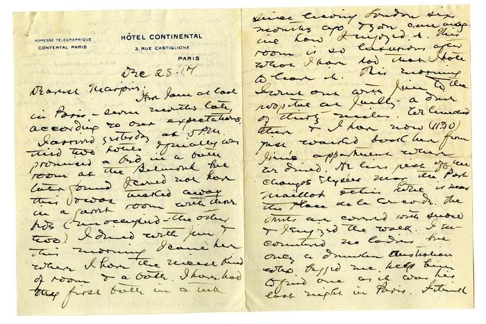 Letter from John H. Gibbon to Marjorie Gibbon written from Paris, France
