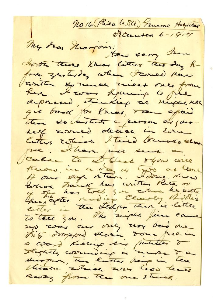 Letter from John H. Gibbon to Marjorie Gibbon from No. 16 General Hospital in LeTreport, France