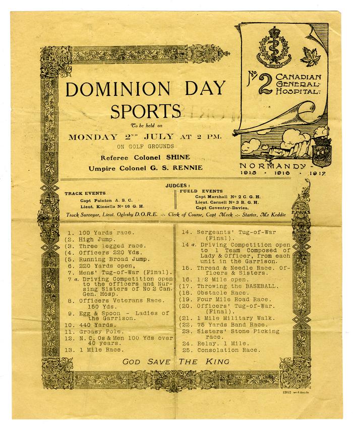 Dominion Day flyer from Canadian General Hospital No. 2 at LeTreport, France
