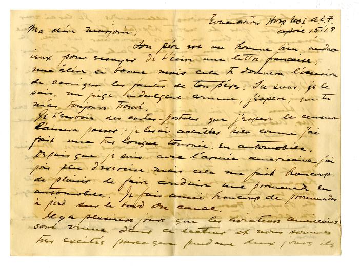 Letter from John H. Gibbon to his daughter, Marjorie Young Gibbon, while stationed at Evacuation Hospital No. 1 in France
