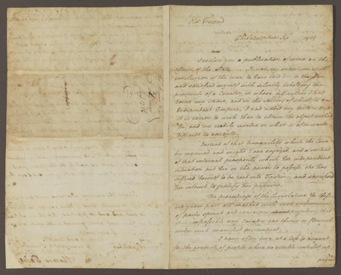 Thomas Paine letter to Daniel Clymer, September, 1786 [front]