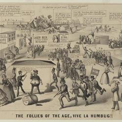Follies of the Age, Vive La Humbug!! political cartoon, circa 1855