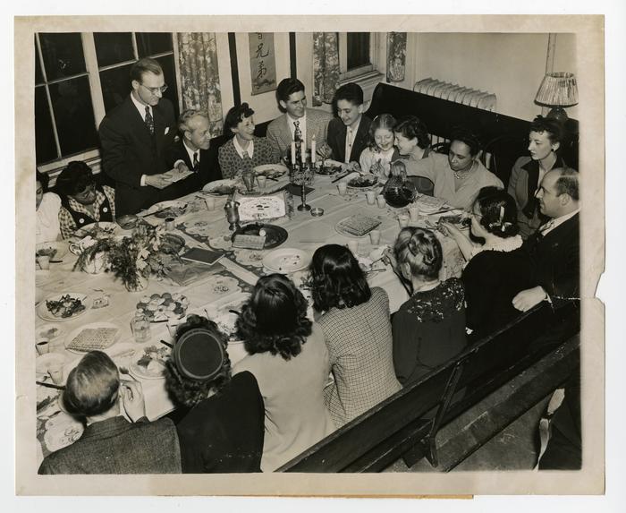 Passover Seder at the Fellowship House, 1431 Brown Street, presided over by Rabbi Joseph Klein (standing) (1944)