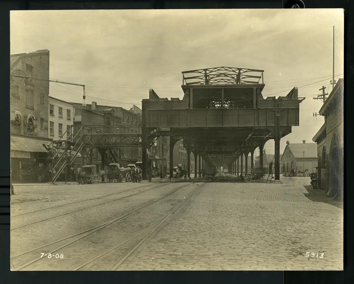 End of elevated (transportation line), Delaware Avenue, photograph (April 8, 1908)