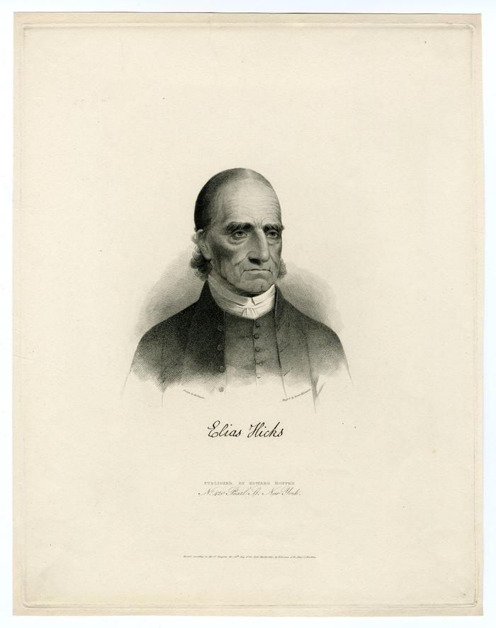 Elias Hicks, print after an engraving by Peter Maverick of a drawing by H. Inman,  Published by Edward Hopper, 420 Pearl Street, New York (1830),